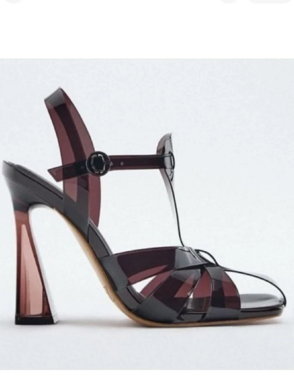 Zara Dark Burgundy Transparent Strappy Heel Sandal